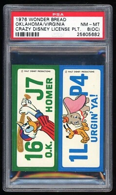 1976 Topps Crazy Disney matrículas Oklahoma/Virginia Wonder Bread PSA 8OC Foto 1 de 3