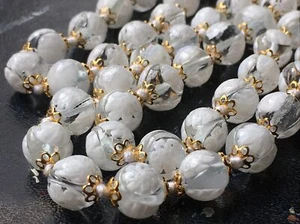 Vtg Murano Glass Millefiori Clear White Floral Bead Goldtone Filigree 29” - Picture 1 of 12