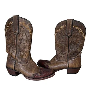 Tony Lama brown leather her cowgirl boots size 6 stitch star - Picture 1 of 7
