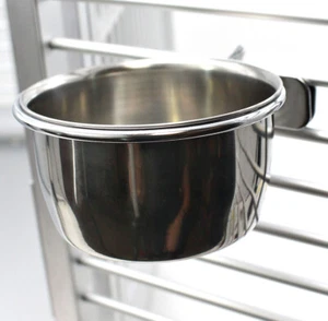 800120 Stainless Steel 5 oz Cage Coop Clamp Bolt Cup Bird Dog Food Water Bowl - Picture 1 of 5