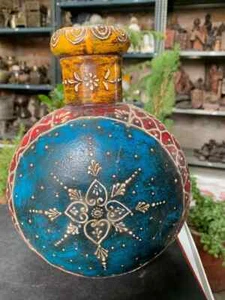1950's Vintage Handmade Metal Multicolor Painted Rajasthani Flower Pot Vase - Picture 1 of 11