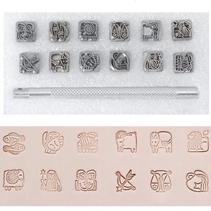 Leather Stamping Tools,12 Pcs Zodiac,Plants and Animals Metal Stamping Kit Set - Picture 1 of 23