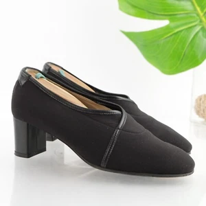 Taryn Rose Italy Women's Pump Size 36 5 Black Satin Slip On Shootie Block Heel - Picture 1 of 12