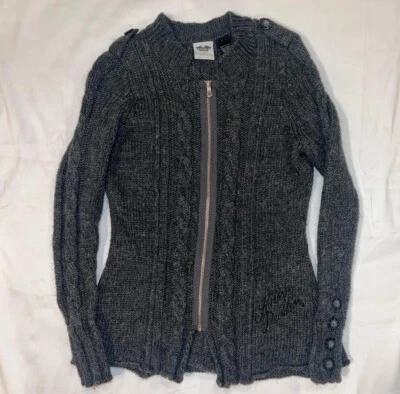 Винтажный серый шерстяной кардиган на молнии Harley Davidson  - Изображение 1 из 4