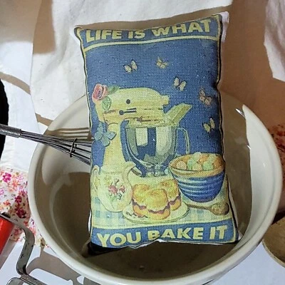 Primitive FarmHouse Life Is What You Bake It Shelf Tuck Pillow Peg/ Door Hanger  - Image 1 of 2