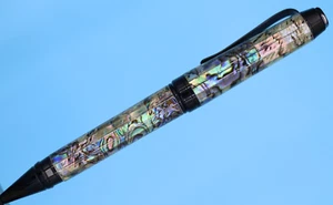 Penna a torsione sigaro in finitura cromata nera con guscio unico Paua Abalone - Foto 1 di 9