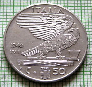 ITALY Vittorio Emanuele III 1940 R 50 CENTESIMI, Eagle Fasces Littorio MAGNETIC - Picture 1 of 6