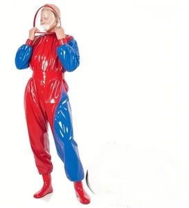 100% Latex Rubber Gummi Red Catsuit Hood Bodysuit Tights Jumpsuit 0.4mm S-XXL - Picture 1 of 3
