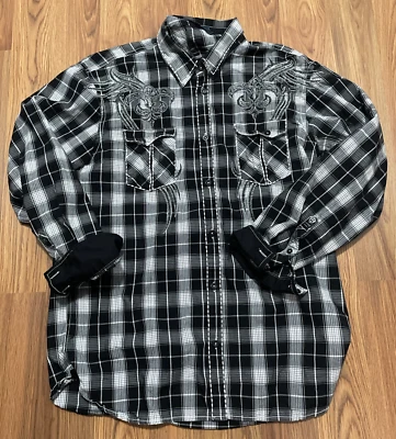 Roar Shirt Mens Extra Large Thriving Embroidered Plaid Black Western Cowboy - Image 1 of 4