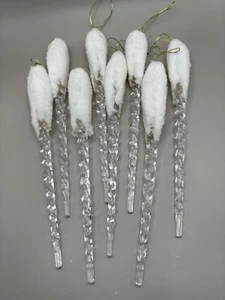 Vintage Acrylic 11.75” Flocked Icicles Christmas Ornaments Set 8 - Picture 1 of 4