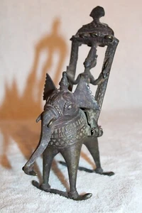 Sehr alter antiker Elefantenreiter Howdah Shiva Dhokra Orissa Indien Stamm Bronze - Bild 1 von 13