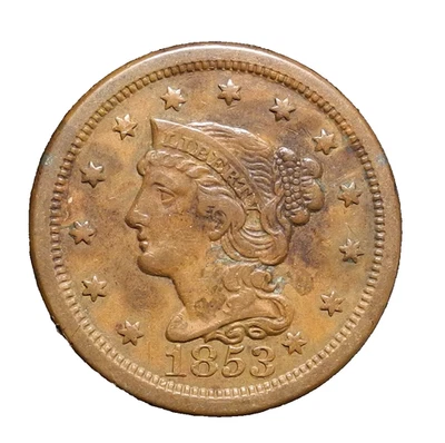 1853 Braided Hair Large Cent 1C Looks Better In Hand ecoinsales - Image 1 of 2
