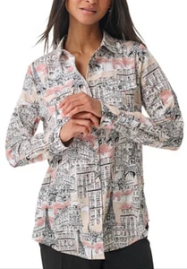 Blusa Karl Lagerfield Paris •L• Camisa Cuello Estampado Caprichoso Torre Eiffel Top - Imagen 1 de 11