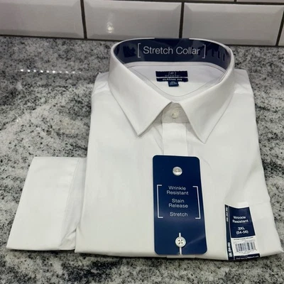 Camisa de vestir George para hombre calce clásico blanca cuello elástico resistente a las arrugas 3XL Foto 1 de 4