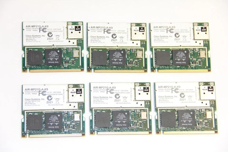 Lot of 6 CISCO AIR-MP21G-A-K9 802.11g Wireless Mini-PCI Upgrade Module - Image 1 of 1