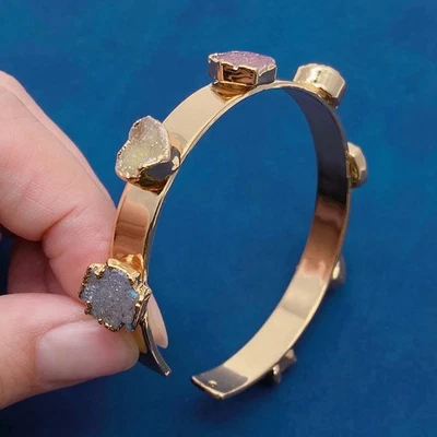 Brazalete Brazalete Joyería Para Mujer Natural Ágata Druzy Multi Forma Color Dorado Foto 1 de 4