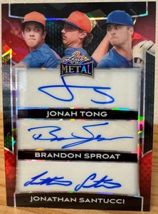2025 Leaf Metal JONAH TONG BRANDON SPROAT JONATHAN SANTUCCI AUTO Sp 2/10 NY METS - Picture 1 of 2