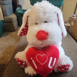 GROSSES Tierabenteuer weiß rot LOVE Herz Welpe Hund Plüschtier Puppe 16 Zoll x 15 Zoll - Bild 1 von 9