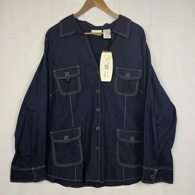 Белый олень женщина 22W/24W новый с Ярлыками льняной смеси общего назначения рубашка куртка темно-синий - Изображение 1 из 4