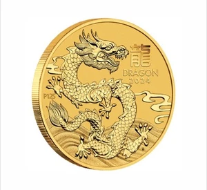 Australian Lunar Dragon 2024 1oz 9999 Fine Gold Bullion Coin - Picture 1 of 3