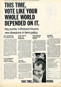 1968 Print Ad Richard Nixon Farm Policy Campaign Fund Citizens For Nixon-Agnew - Picture 1 of 2