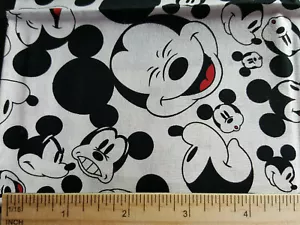 Many Faces of MICKEY MOUSE on White 100% COTTON Fabric -Fat Quarter - Picture 1 of 1