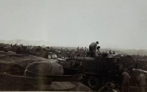 Multiple US Army Trucks & Soldiers B&W Photograph 2.5 x 3.5 - Picture 1 of 3