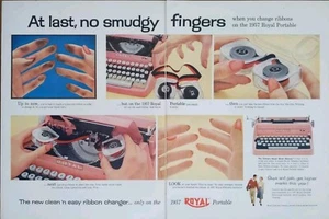 1957 vintage Royal typewriter Print Ad, Pink Typewriter, No More Dirty Black  - Picture 1 of 1