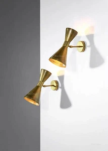 1950 Brass Scone Wall lamp Diabolo Chandelier Italian Stilnovo Sputnik set of 2 - Picture 1 of 12