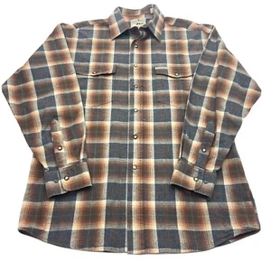 Vintage Powder River Outfitters Mens M Shirt Plaid Pearl Snap Flannel Western - Picture 1 of 8