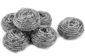 6 Stainless Steel Scourers Scouring Kitchen Cleaning Non-Stick Metal Sponge Pan - Picture 1 of 9