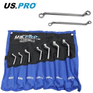 US PRO 7 Piece Double Offset Ring Spanner Wrench Set 6 - 19MM 75DEG Swan Neck - Picture 1 of 4