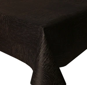 ACRYLIC COATED TABLE CLOTH ROCK BLACK YARN DYED TEXTURED SQUARE LINES WIPE ABLE - Picture 1 of 1