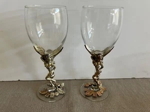 Pair Arthur Court Cast Aluminum Winter Fairy Nymph Lady Luck 7.75" Glass Goblet - Imagen 1 de 15