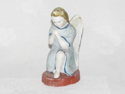 09B70 ANCIENNE STATUE ANGE POLYCHROME BISCUIT CRÈCHE ART RELIGION XVIIIe - XIX e - Photo 1/4