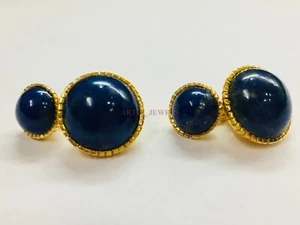 Naturale Lapislazzuli Gemma Con Placcato Oro 925 Argento Sterling Gemelli 2338 - Foto 1 di 5