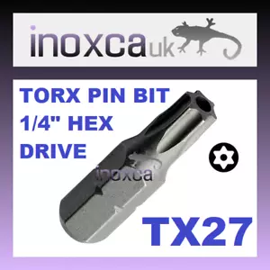 12 TX27 T27 TORX PIN SECURITY HEXAGONAL BITS 1/4" HEX DRIVE HOLE CR-V 25mm LONG - Picture 1 of 1