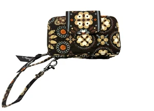 Vera Bradley braun Blumenmuster Carry It All Kalbsleder Handy Ausweisetui Geldbörse Tasche - Bild 1 von 6