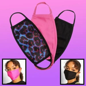 FACE MASKS PINK ANIMAL PRINT 3 X WOMENS REUSABLE SINGLE LAYER LIGHTWEIGHT GIRLS - Picture 1 of 8