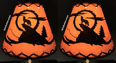 Paquete de 2 luces de mesa Coyote Wolf perro cabaña lámpara sombra bombilla con clip cono de 9" Foto 1 de 4