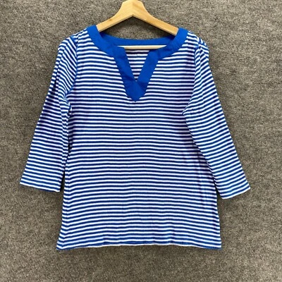 Blusa Croft & Barrow Mujer L Grande Azul Rayas Cuello en V Manga 3/4 Algodón Informal Foto 1 de 4