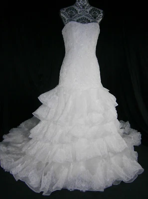 Lea Ann Designs Wedding Dress 8 Lace Ballgown Mermaid Layered Ruffles Strapless - Image 1 of 4