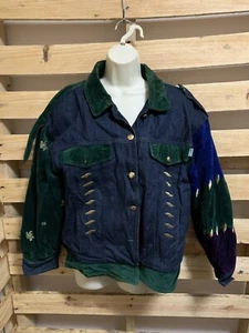Vintage Laurel Escada Denim Jacket Italy Embroidered Velvet Woman's Size 38 KG - Picture 1 of 12