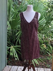 Hourglass Dress Sz L Brown Shimmery Floral Design V Neck Cocktail Sleeveless - Picture 1 of 19