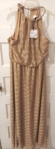 Nwts Bisou Bisou Ladies Size 16 Gold Sleeveless Maxi Dress W/ Metal Collar  - Picture 1 of 13