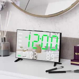 Alarm Clocks for Bedrooms, Small Digital Clock, LED Mirror Alarm Clock (Black) - Picture 1 of 5