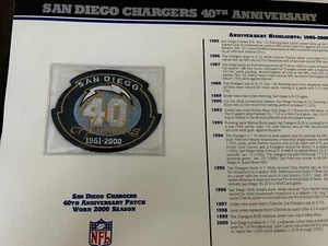 NFL San Diego Chargers 40th Anniversary PATCH on CARD Willabee & Ward - Picture 1 of 2