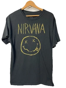 T-Shirt Nirvana Smiley Gesicht Band schwarz gelb Logo lizenziert Spencer Geschenke Größe L - Bild 1 von 4