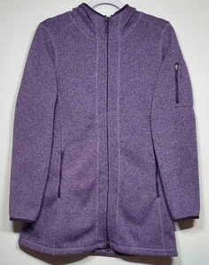 LL Bean Women's Medium Sweater Fleece Coat in Grape with Hood - Picture 1 of 12