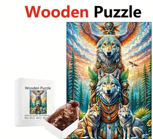 Wolf Pack Wooden Jigsaw Puzzle Majestic Wolves Irregular Animal Shapes Colourful - Picture 1 of 4
